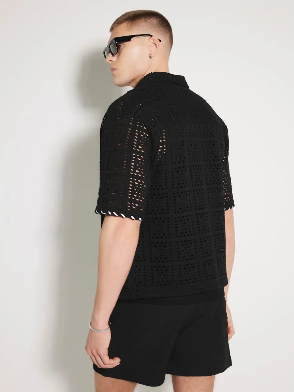 River Island Black Seersucker Swim Shorts