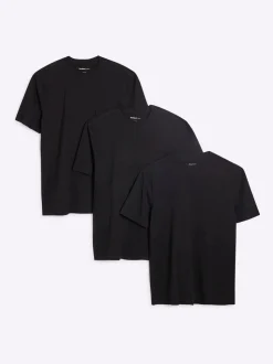 River Island Black Slim Fit Crew Neck Cotton Jersey T-Shirts 3 Pack