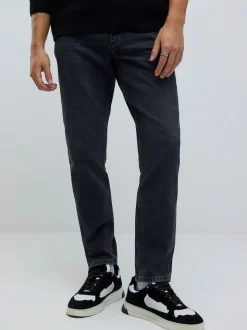 River Island Black Tapered Fit Washed Jeans