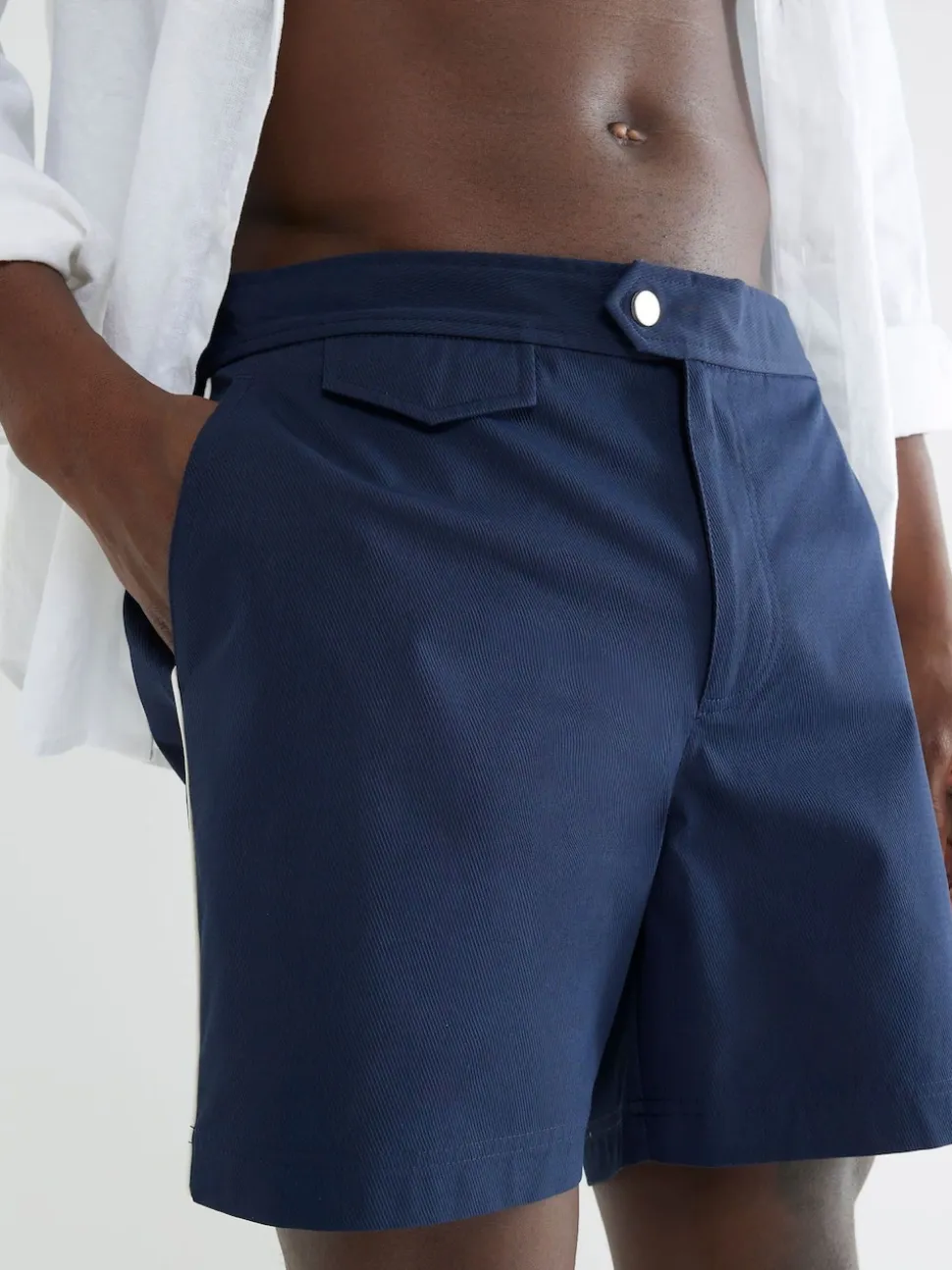 River Island Blue Piped Taped Swim Shorts