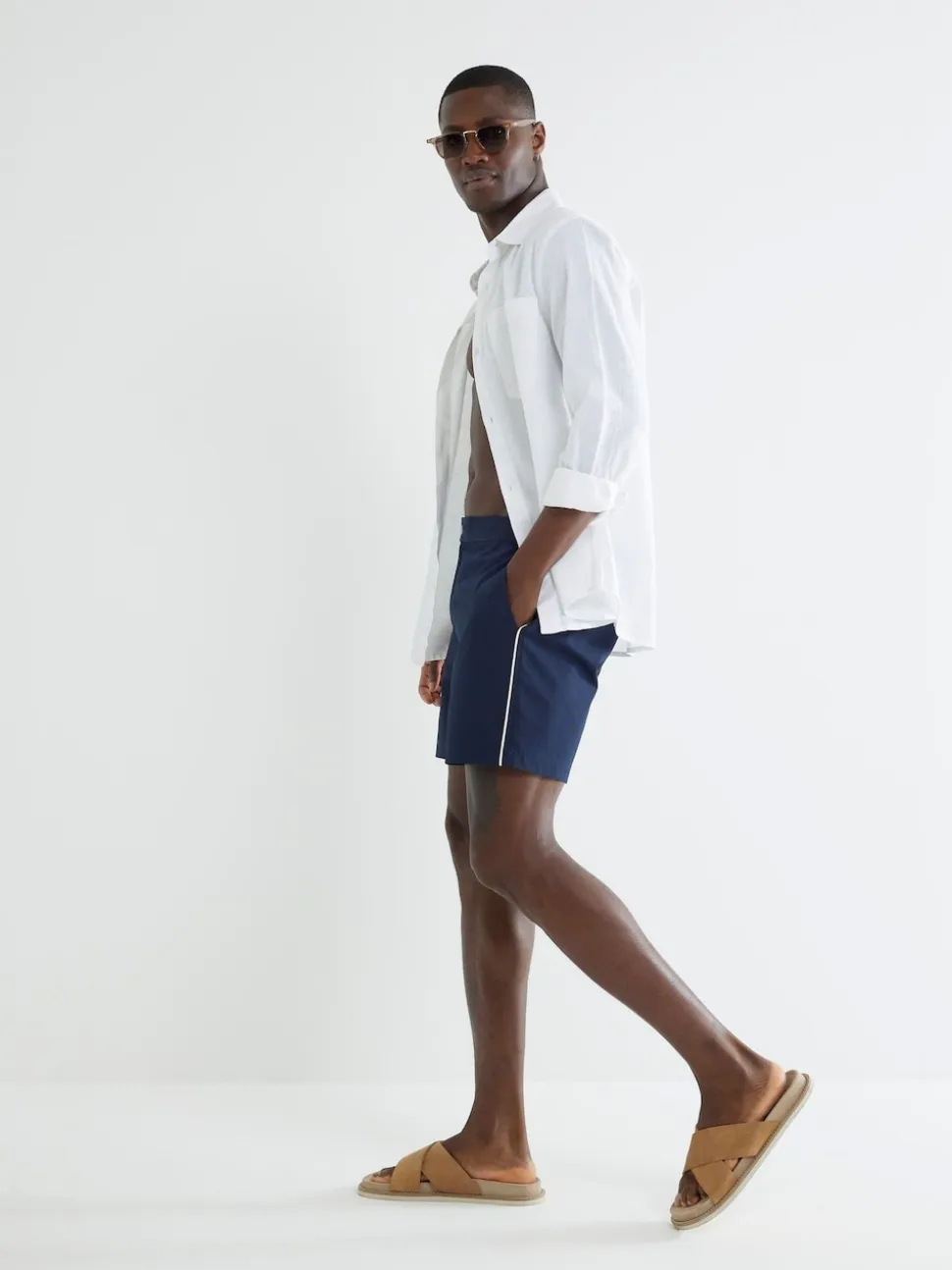 River Island Blue Piped Taped Swim Shorts