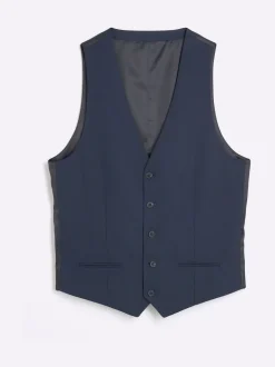 River Island Blue Plain Suit Waistcoat