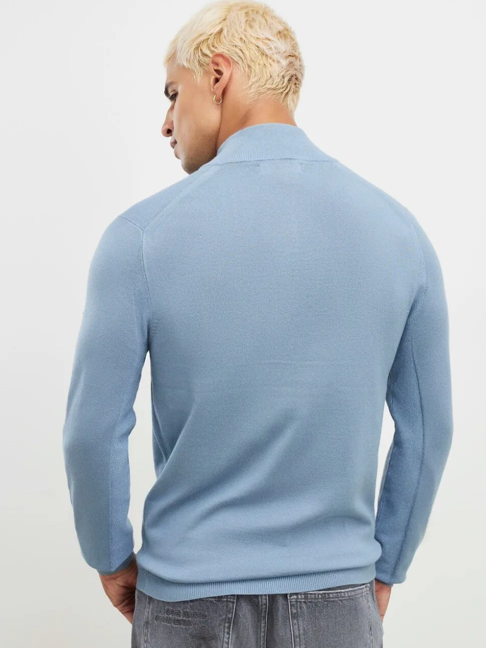 River Island Blue Slim Fit Premium Viscose Quarter Zip Jumper
