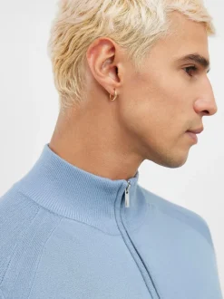 River Island Blue Slim Fit Premium Viscose Quarter Zip Jumper