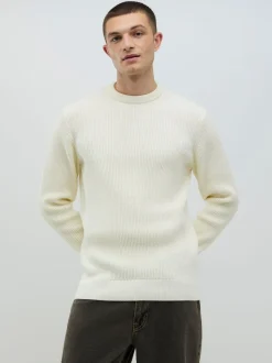 River Island Cream Slim Fit Crew Neck Waffle Knit Jumper