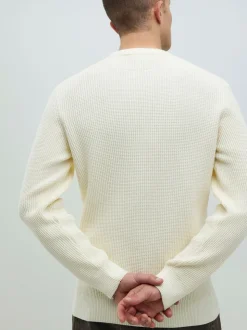 River Island Cream Slim Fit Crew Neck Waffle Knit Jumper