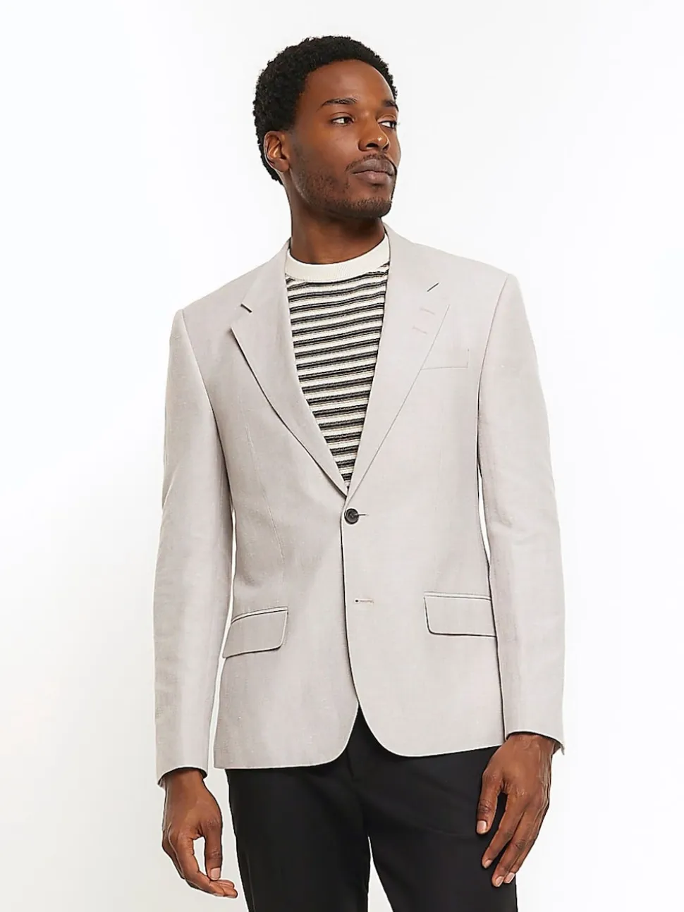 River Island Grey Linen Single Breasted Slim Fit Suit Jacket