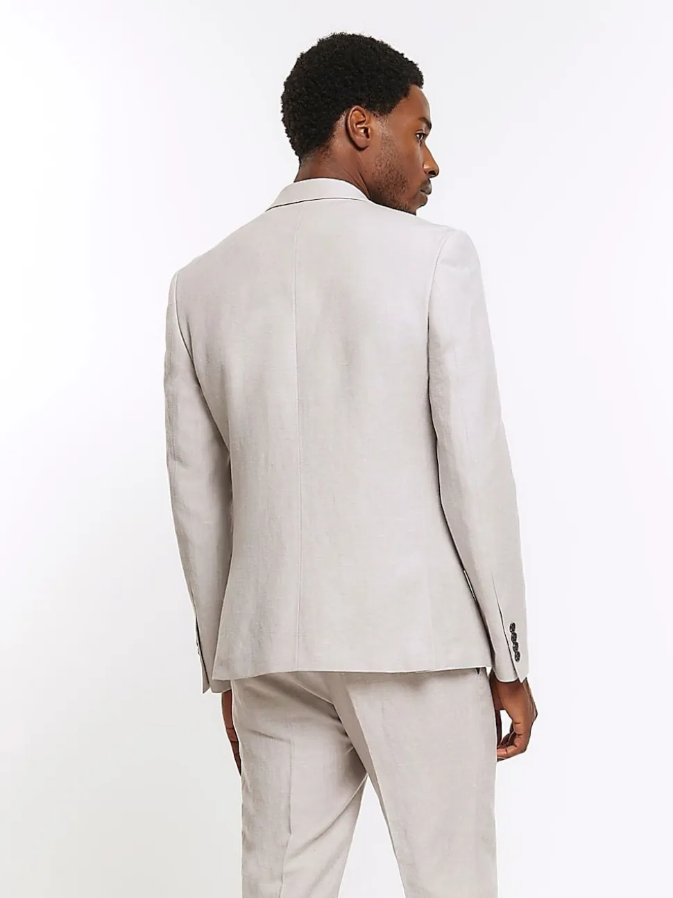 River Island Grey Linen Single Breasted Slim Fit Suit Jacket