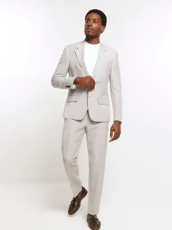 River Island Grey Linen Single Breasted Slim Fit Suit Jacket