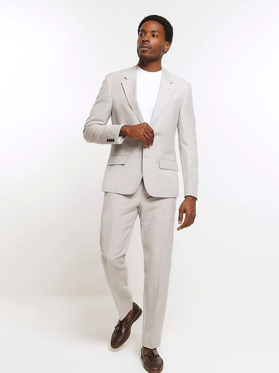River Island Grey Linen Single Breasted Slim Fit Suit Jacket