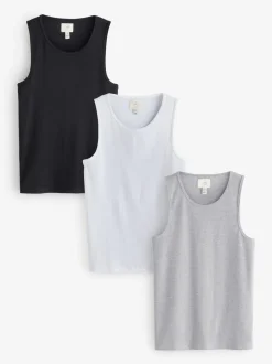 River Island Grey Muscle Fit Rib Vests 3 Pack