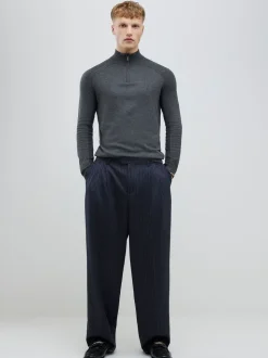 River Island Grey Slim Fit Premium Viscose Quarter Zip Jumper