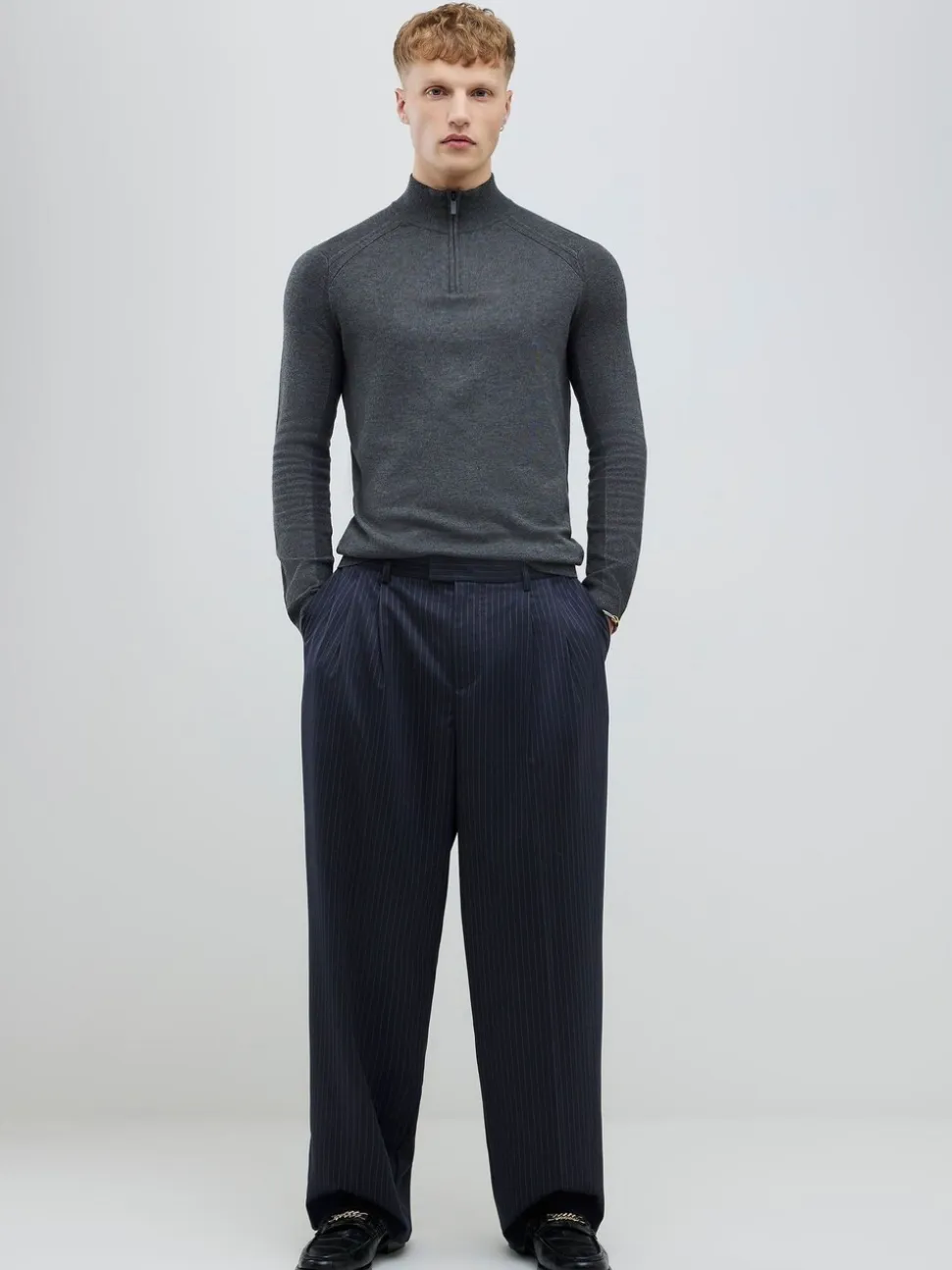 River Island Grey Slim Fit Premium Viscose Quarter Zip Jumper