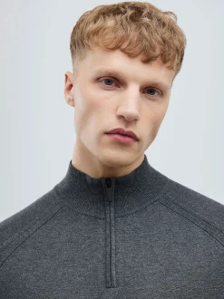River Island Grey Slim Fit Premium Viscose Quarter Zip Jumper