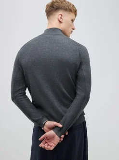 River Island Grey Slim Fit Premium Viscose Quarter Zip Jumper