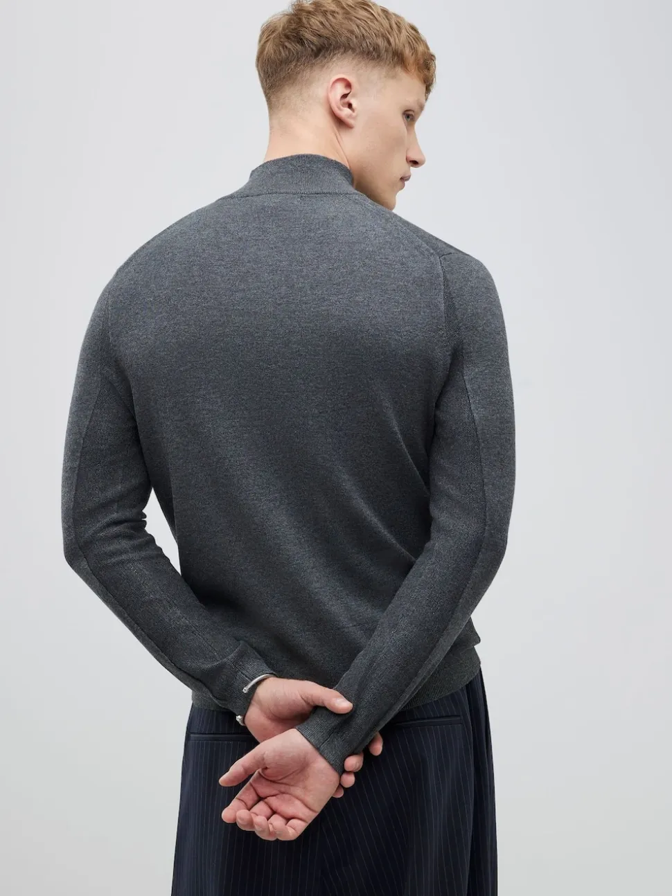 River Island Grey Slim Fit Premium Viscose Quarter Zip Jumper