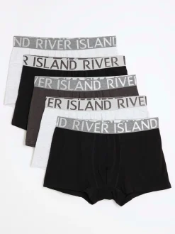 River Island Grey Waistband Trunks 5 Pack