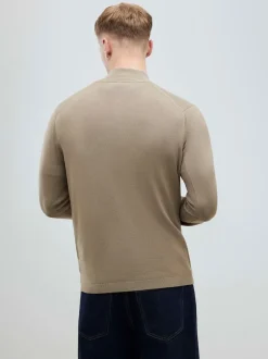 River Island Natural Slim Fit Premium Viscose Quarter Zip Jumper