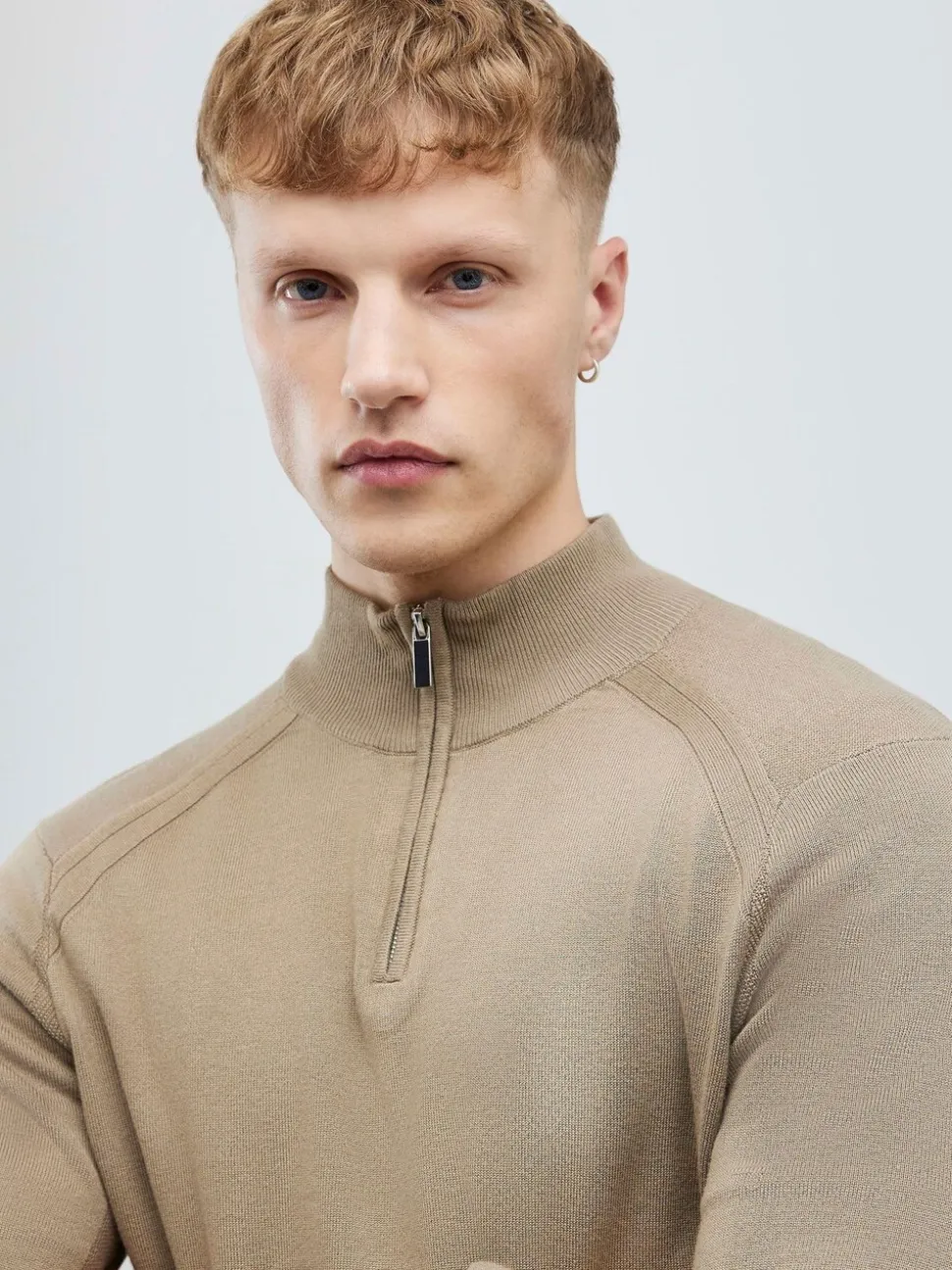 River Island Natural Slim Fit Premium Viscose Quarter Zip Jumper