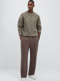 River Island Natural Slim Fit Knitted Check Crew Neck Jumper