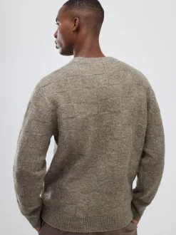 River Island Natural Slim Fit Knitted Check Crew Neck Jumper