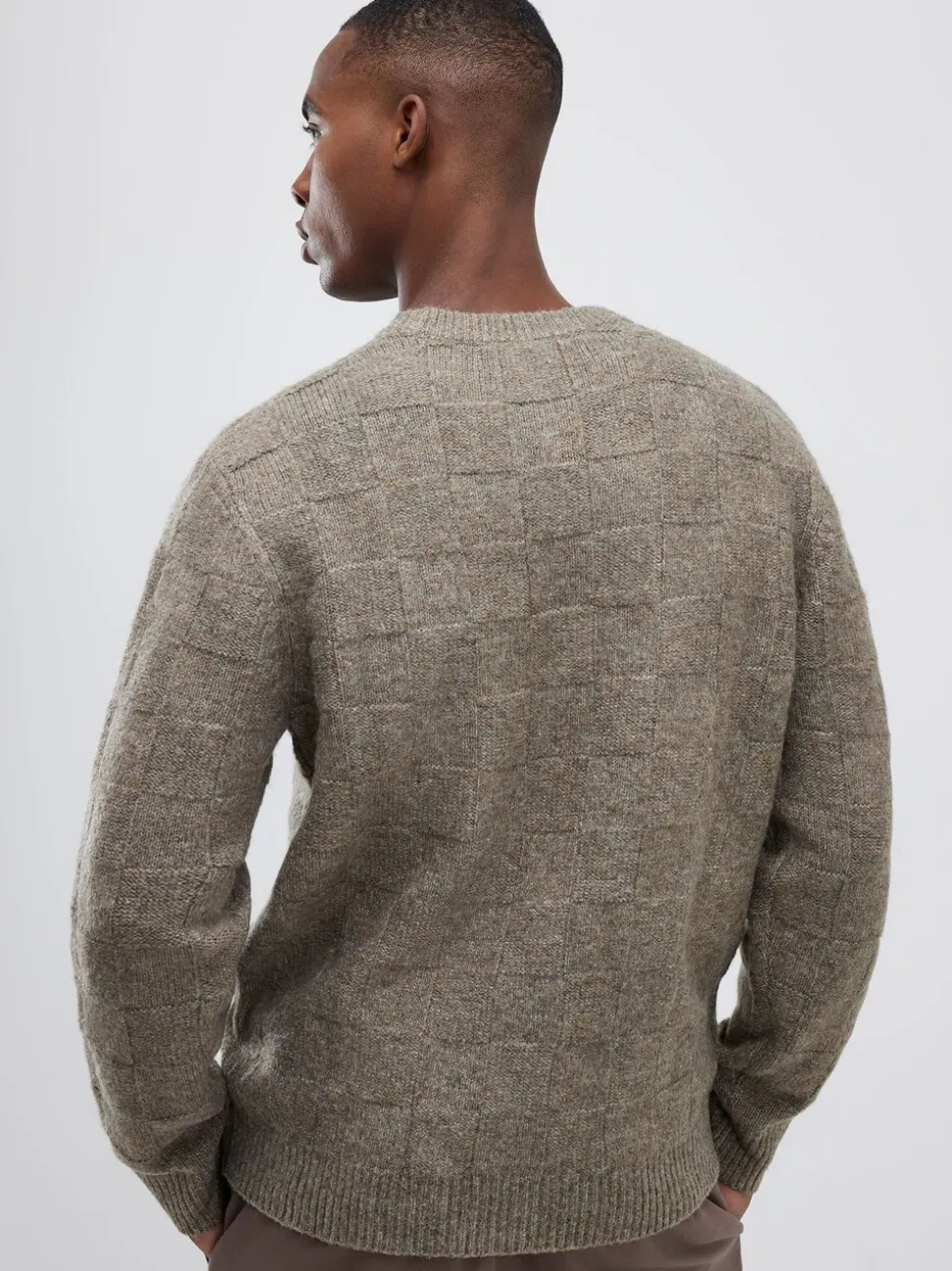 River Island Natural Slim Fit Knitted Check Crew Neck Jumper