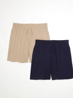 River Island Navy/Stone Regular Fit Jersey Shorts 2 Pack