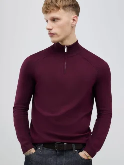 River Island Red Slim Fit Premium Viscose Quarter Zip Jumper