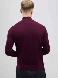River Island Red Slim Fit Premium Viscose Quarter Zip Jumper