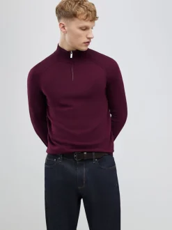 River Island Red Slim Fit Premium Viscose Quarter Zip Jumper