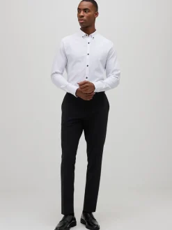 River Island White Long Sleeve Textured Muscle Fit Shirt