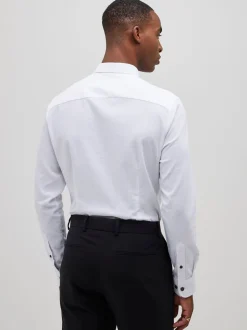 River Island White Long Sleeve Textured Muscle Fit Shirt