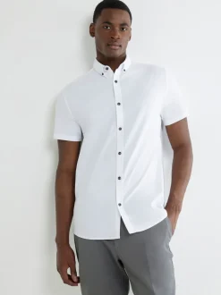 River Island White Muscle Fit Textured Shirt