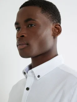 River Island White Muscle Fit Textured Shirt