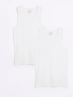 River Island White Muscle fit Ribbed vests 2 pack