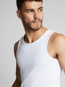 River Island White Muscle fit Ribbed vests 2 pack