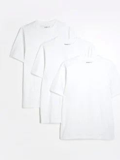 River Island White Slim Fit Crew Neck Cotton Jersey T-Shirts 3 Pack