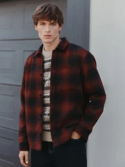 Rust Brown Borg Lined Check Shacket