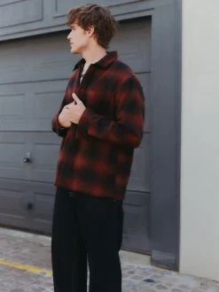 Rust Brown Borg Lined Check Shacket