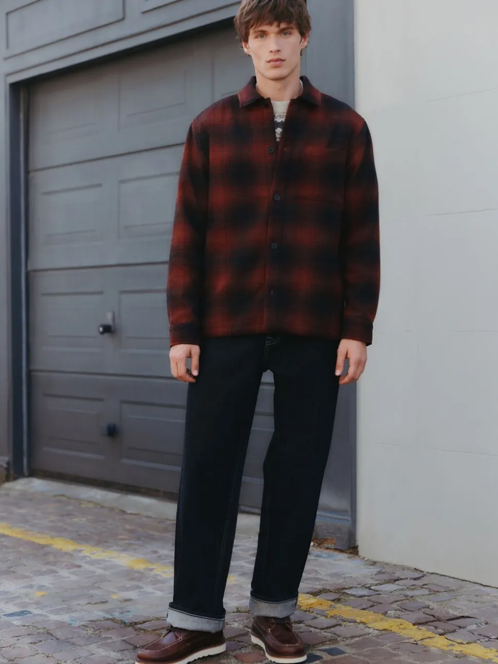 Rust Brown Borg Lined Check Shacket