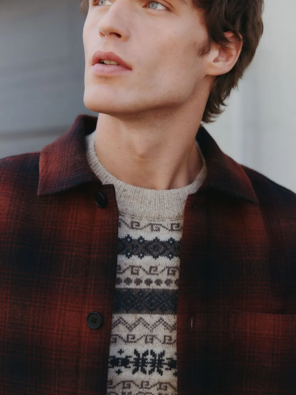 Rust Brown Borg Lined Check Shacket