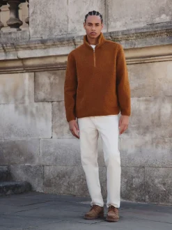 Rust Brown Borg Quarter Zip Neck Funnel Fleece