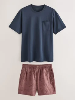 Rust Brown Embroidered Woven 100% Cotton Short Pyjamas Set