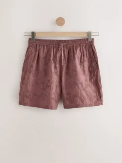 Rust Brown Embroidered Woven 100% Cotton Short Pyjamas Set