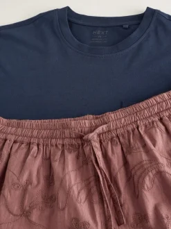 Rust Brown Embroidered Woven 100% Cotton Short Pyjamas Set