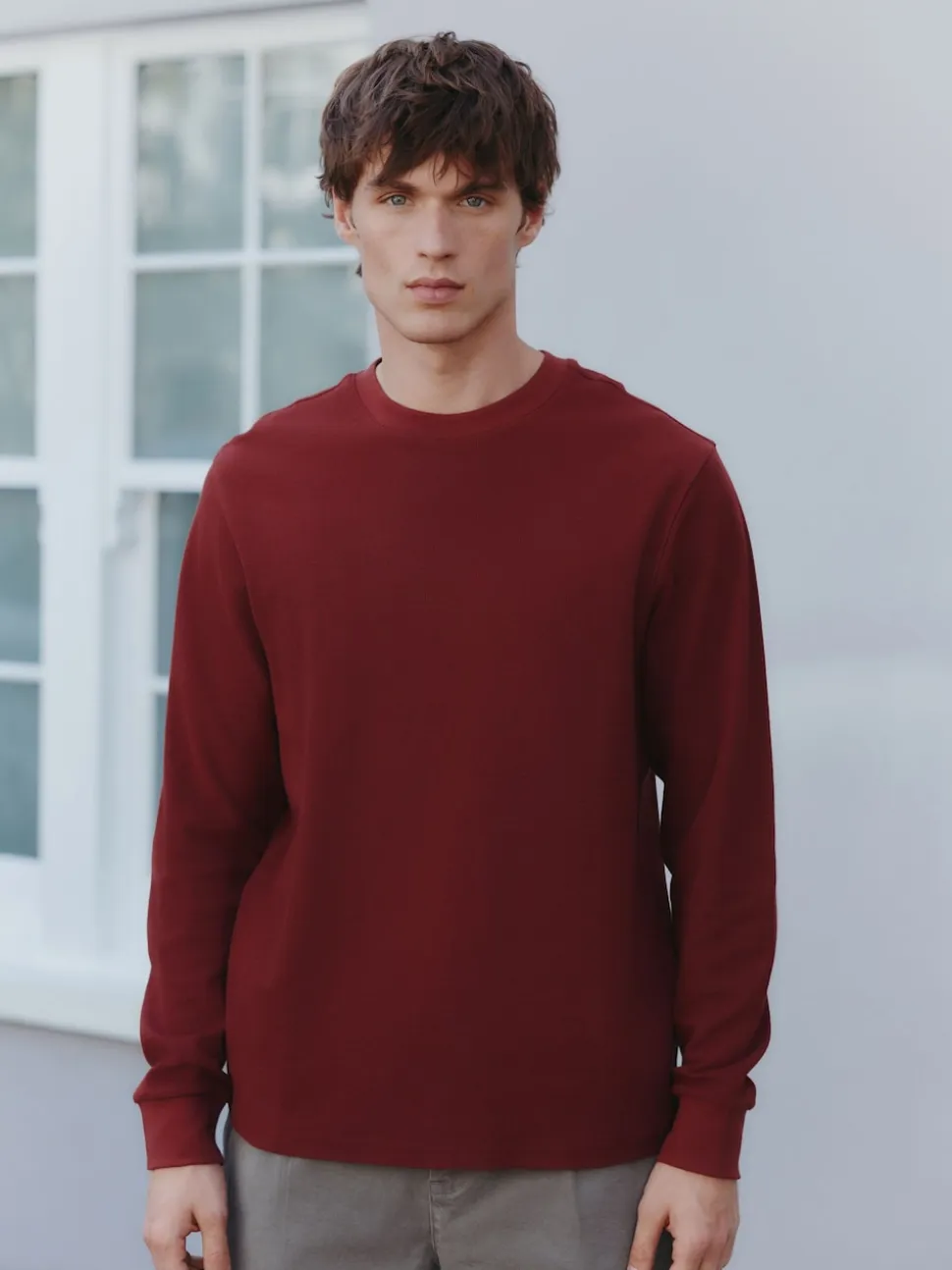 Rust Brown Micro Waffle Long Sleeve T-Shirt