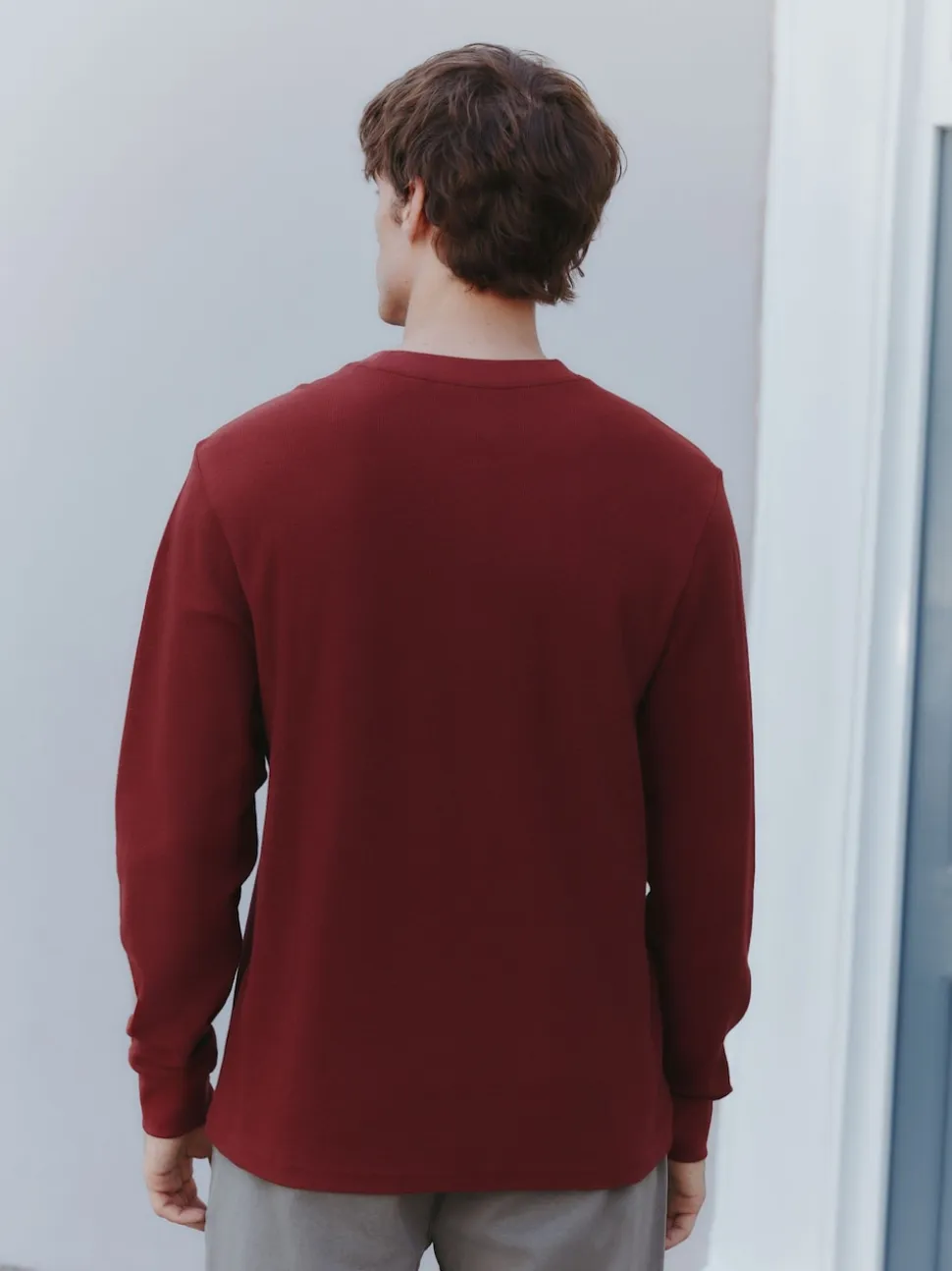 Rust Brown Micro Waffle Long Sleeve T-Shirt