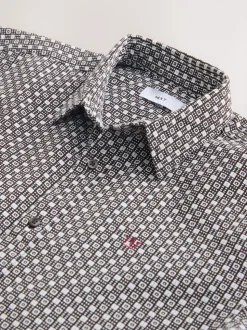 Rust Brown Printed Stretch Oxford Short Sleeve Shirt
