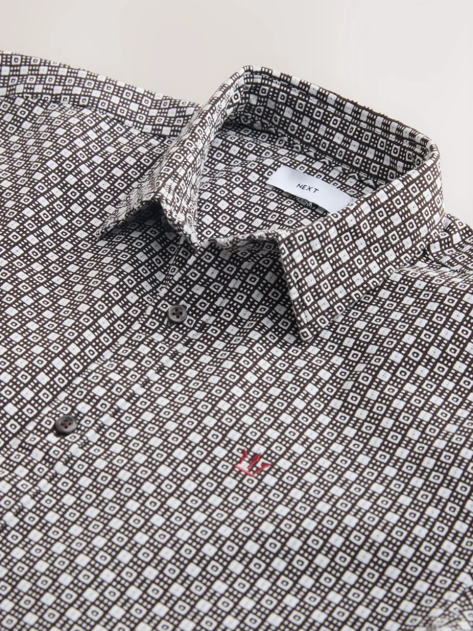 Rust Brown Printed Stretch Oxford Short Sleeve Shirt