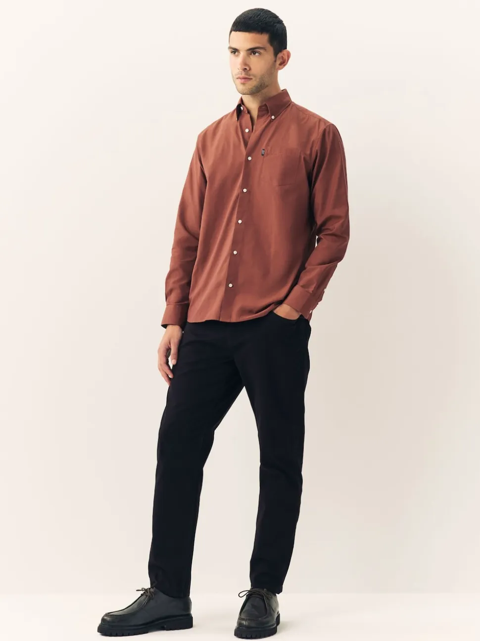 Rust Brown Regular Fit Button Down Easy Iron Oxford Shirt